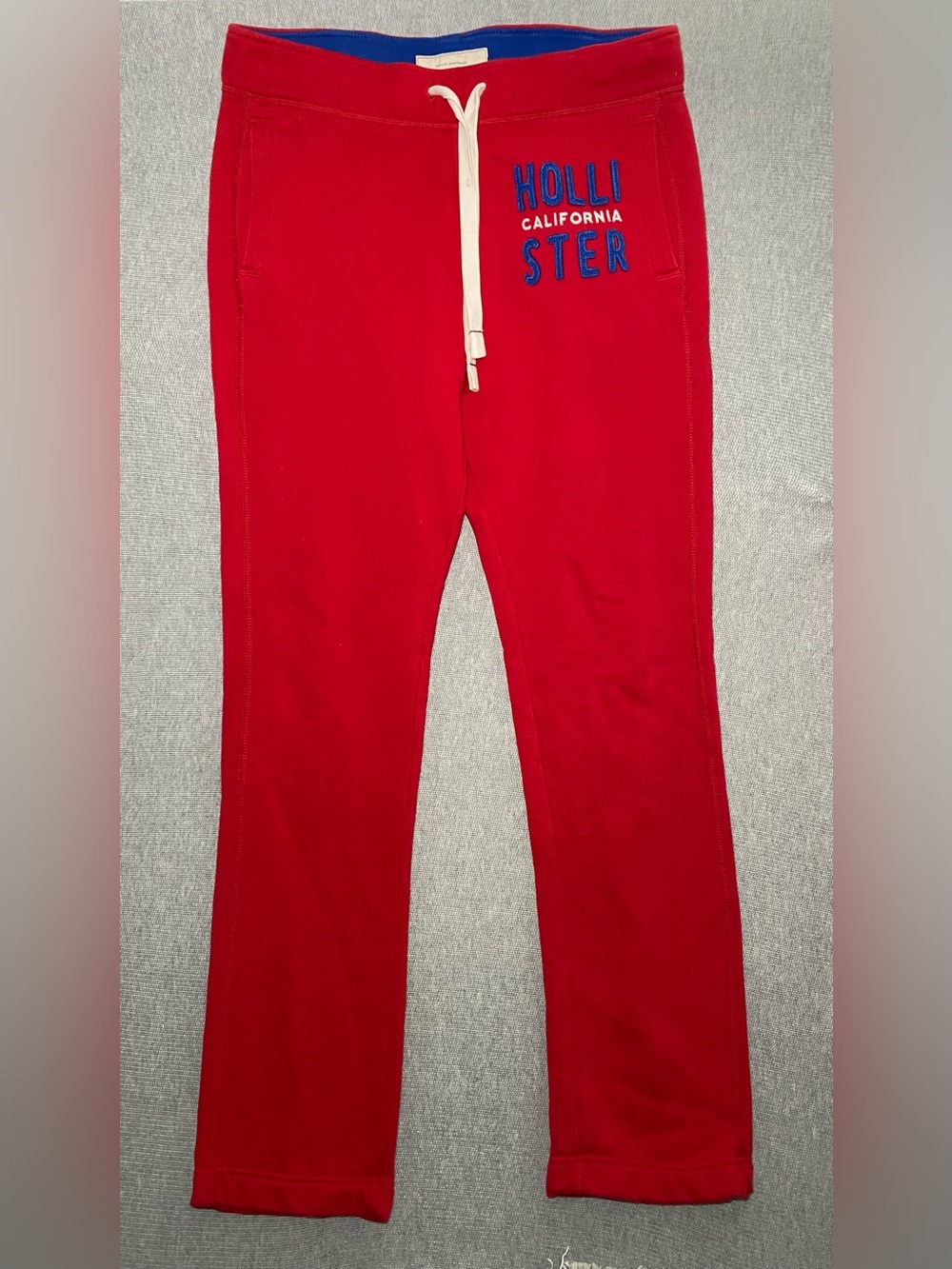Y2k Hollister Lounge Pants M 30" inseam Sweatpant Red Straight Leg Blue Accents